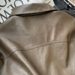 Vintage <strong>Brown</strong> Textured <strong>Leather</strong> Fashionable Formal Style Zipper Closure Breathable Cotton Polyester for Autumn <strong>Men</strong> s <strong>Jackets</strong> - Product Image 4