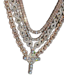 Collier chaîne à maillons infinis en argent sterling 925 plaqué rhodium pour homme, style hip-hop, motif paix, serti de moissanite colorée - Product Image 1