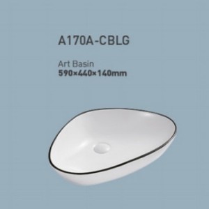 อ่างล้างหน้าเซรามิกสีขาวบริสุทธิ์ รุ่น A060-CBLG ขนาด 530x410x150 มม. พร้อมขอบสีดำ - Product Image 2