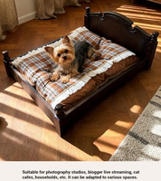 Lit pour animaux de compagnie vintage et chaud, niche en bois massif, style américain, pour chats et chiens d'intérieur, toutes saisons