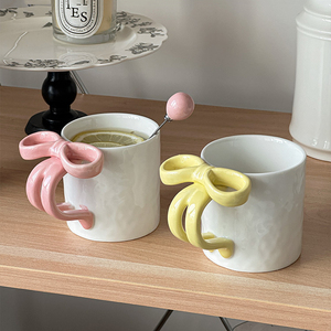 Novelty Bow Ceramic Coffee Mug Cute Bowknot Porcelain Tea Cup and Dessert Plate - Product Image 1