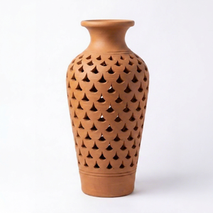 Terracotta Patterned <b>Storage</b> <b>Jar</b> Decorative Food Container Hollow Ceramic Style Canister <b>for</b> <b>Kitchen</b> Counter - Product Image 1