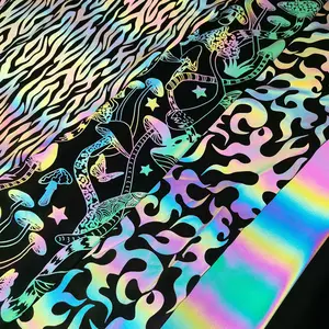 Tecido impresso reflexivo para roupas, material têxtil de spandex de arco-íris para roupas