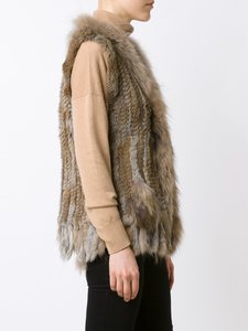 Gilet en fourrure de lapin véritable tricoté à la main pour femmes, style décontracté Youhe, avec garniture en fourrure de raton laveur - Product Image 3