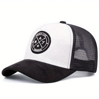 Gorra Trucker de 5 Paneles de Gamuza con Logotipo Bordado en Cuero Middle Crown, Gorra de Béisbol, Gorros de Camionero