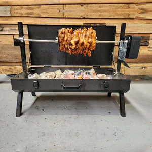 Portable Modern Premium Mini <strong>BBQ</strong> Spit Chicken Roaster Auto Charcoal Grill with Steel Construction Adjustable Height Black Lid - Product Image 5