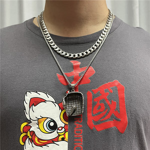 Collar de hombre con colgante de cesta de acero inoxidable, estilo punk retro, diseño geométrico, 12092 - Product Image 3