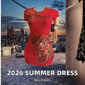 Vestido Mini Recto Estampado Antiestático de Lana Peinada Vintage para Mujer, Colección Primavera/Verano 2026 - ¡Gran Venta! - Product Image 2