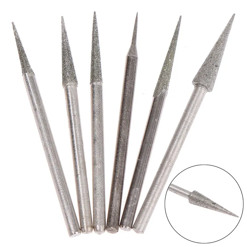 6Pcs 1-4mm हीरा पीस सिर सुई बिट्स Burrs उत्कीर्णन नक्काशी उपकरण 2.35mm पिंडली डी