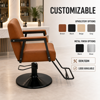 Fauteuil de Salon Hydraulique XFMC en Gros, Chaise de Barbier en Cuir Marron, Chaise de Coiffure avec Cadre en Acier Inoxydable Noir pour Salon de Beauté