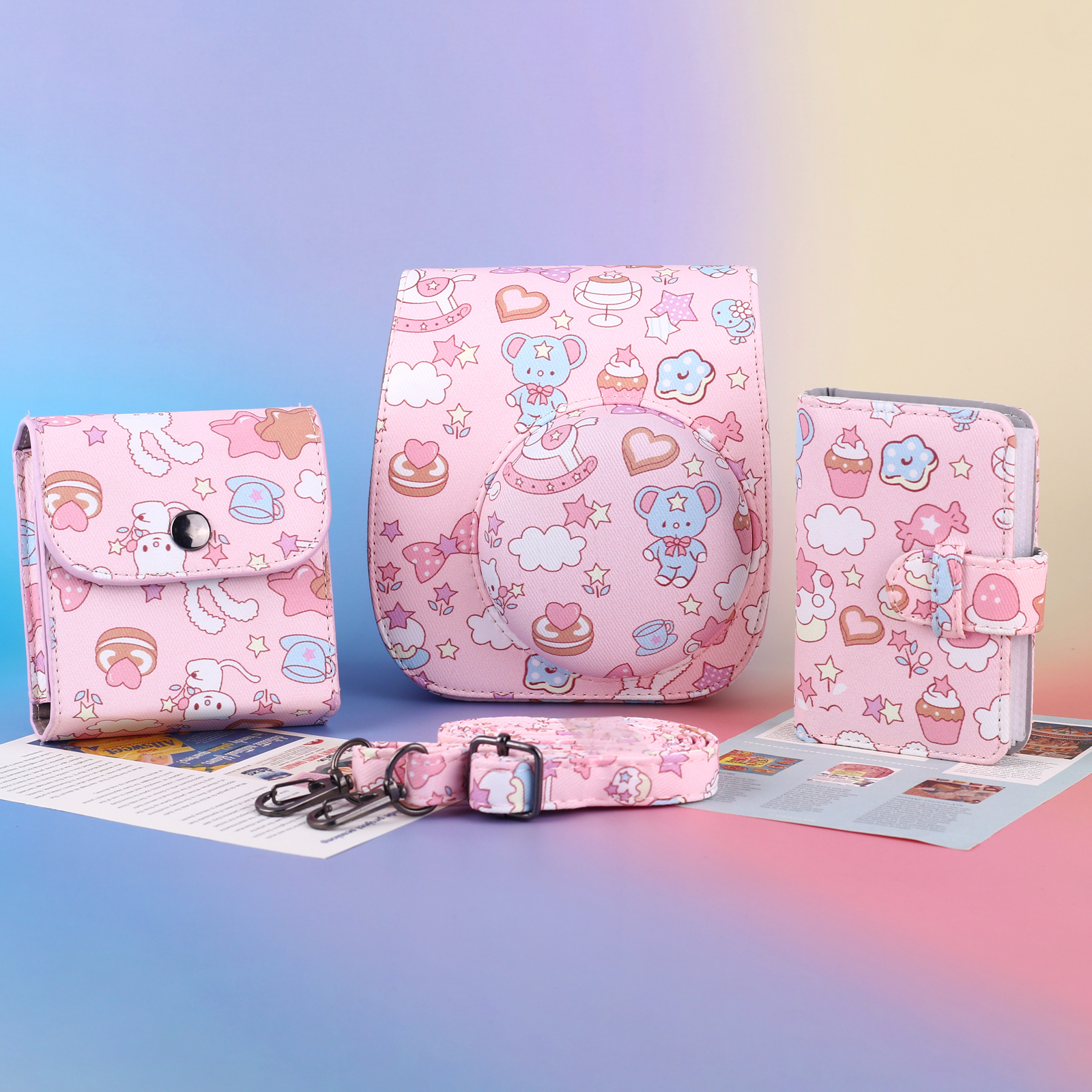 Sac rose avec petite trousse et mini album