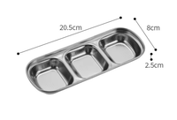 Plat à condiments carré en acier inoxydable 304, plateau à condiments coréen pour barbecue, plateau multifonctionnel à trois compartiments, plaque chauffante de luxe légère