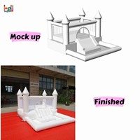 Château gonflable blanc avec toboggan, structure gonflable commerciale pour mariage et fête, avec toboggan et fosse à balles
