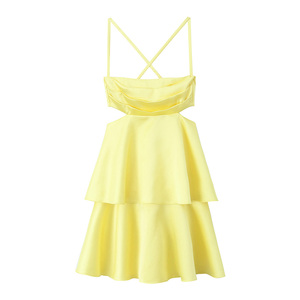 Verified Supplier Yellow Fairy Dress Asymmetrical Bow Design