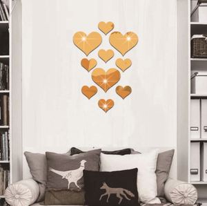 Lot de 10 autocollants muraux durables en forme de cœur, décalcomanies 3D pour miroir, décorations murales DIY amovibles pour la maison - Product Image 4