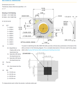 Chip LED COB CREEs Xlamps CMB1306 18V/36V 2200K-6500K Blanco Cálido/Natural/Frío, 13.35x13.35mm, CRI 70/80/90, 119lm/W - Product Image 6