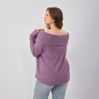 Pull personnalisé pour femme, tricoté à l'ordinateur, automne 2026, vintage, grande taille, style décontracté, col large, épaules dénudées, violet, côtelé, ample