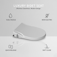 Siège de bidet à eau ambiant en plastique PP, autonettoyant, double buse, en forme de U, moderne, pour l'hygiène personnelle, design ultra-mince, avec couvercle