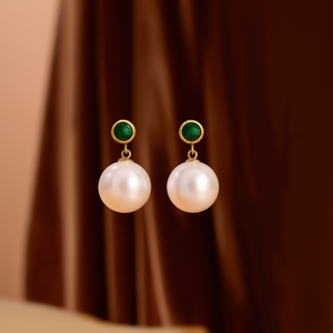 Pendientes de Moda con Piedras Verdes y Perlas, Acero Inoxidable 316L con Baño de Oro PVD, Joyería para Mujer - Product Image 3