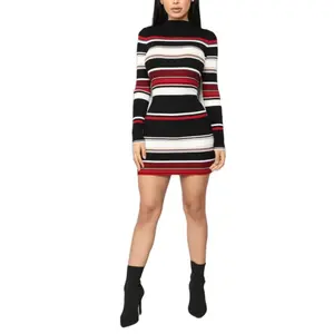 Kai Qi Clothing 2024 New Sexy Mature Ladies Sweater Dresses Winter Dress With Long Sleeves Stripes Women Standard Elegant O-neck