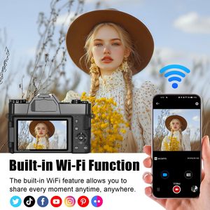 Máy ảnh kỹ thuật số nhỏ gọn 6K, cảm biến 64MP, màn hình 3 inch, 180 độ °   Màn hình lật, zoom 16X, tự động lấy nét, tính năng HD dành cho vlog trên YouTube, sử dụng thẻ nhớ SD - Product Image 2