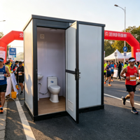 WC mobile conteneurisé sur mesure OEM, type boîte, avec porte coulissante en forme d'éventail, écologique, portable, pour extérieur, avec lavabo intégré