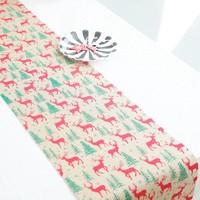 Nouveautés décorations de Noël, chemin de table et nappe créatifs en lin et coton imprimés, fournitures de décoration de table de Noël pour la maison