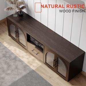 Mueble de <span class=keywords><strong>TV</strong></span> Moderno Europeo con Estantes Ajustables, Acabado en Madera con Imitación a Mármol, Centro de Entretenimiento para Sala de Estar, Luces LED, Vidrio Arqueado - Product Image 4