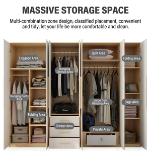 Nordic Style Wooden Wardrobe Drawers Hinged Door <b>Modern</b> Floating <b>Shelves</b> Bedroom Storage Large Capacity Easy Home Furniture - Product Image 4