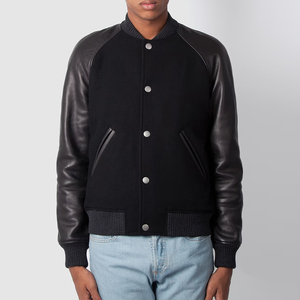 Chaqueta Varsity de Lana de Alta Calidad para Hombre, Ecológica, Resistente al Viento, de Lana y Cuero Genuino - Product Image 1