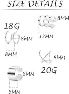 4 paires de boucles <span class=keywords><strong>d</strong></span>'oreilles en acier inoxydable <span class=keywords><strong>Helix</strong></span> Cartilage Clip on Wrap Earrings Fake Nose Ring Non-Piercing Adjustable - Product Image 4