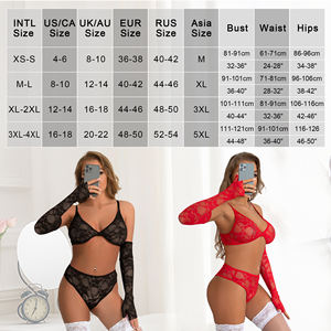 Rode Dames Plus Size 2-delige Lingerie Set Full Kanten Hoge Stretch Bh En <span class=keywords><strong>Hipster</strong></span> Slipje Doorzichtige Sexy Design - Product Image 2