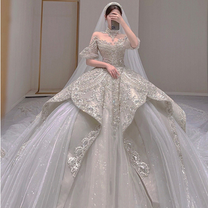 Robes de mariée de style cour de luxe, perles, cristaux, paillettes, robe de mariée à bretelles, longue traîne, robe de mariée pour femmes <span class=keywords><strong>2022</strong></span> - Product Image 1