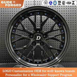 Ruedas de Aleación Forjada <span class=keywords><strong>GIDE</strong></span> Personalizadas de 2 Piezas 6061-T6, Acabado Negro Mate en el Interior, Borde Exterior de Fibra de Carbono, Remaches Naranjas, Diseño Multirradio - Product Image 1