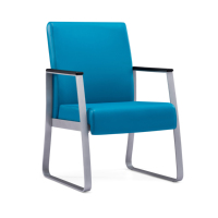 Fauteuil d'attente individuel bleu en PU avec base en métal pour clinique