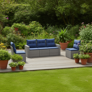 Ensemble de canapés de patio en polyrotin gris avec coussins, 5 pièces, mobilier de jardin extérieur, design contemporain - Product Image 2