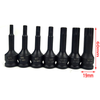 7PC OEM DIY Set Soket Tekanan Pneumatik 3/8 Hex Black Oxide Berbagai Ukuran Tipe T/M/H Gagang Lurus untuk Otomotif