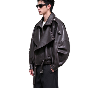 Chaqueta de Cuero Retro Personalizada para Hombre, Estilo Gótico, Hip Hop, Streetwear, con Cinturón, Chaqueta de Motociclista, Corte Holgado, TKAN1036 - Product Image 2