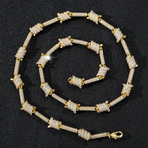Collar de alambre de púas con micro pavé de circonitas de <span class=keywords><strong>doble</strong></span> cara, <span class=keywords><strong>cadena</strong></span> cubana pesada de 14 mm, joyería de lujo para hombre estilo Hip Hop, OEM ODM - Product Image 2