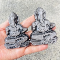 Vente en gros de cristal de guérison spéléologie Ganesha obsidienne sculptée à la main Ganesha en argent pour la décoration