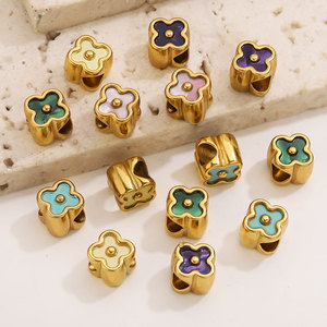 Perles à gros trous en acier inoxydable motif fleur, marque Showfay, <span class=keywords><strong>pour</strong></span> la fabrication de bijoux DIY, accessoires d'espacement <span class=keywords><strong>pour</strong></span> bracelets - Product Image 3