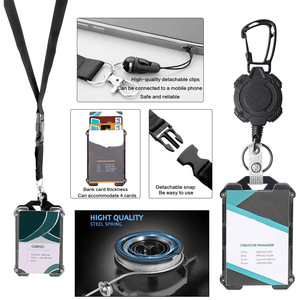 Wholesale heavy-duty retractable pull-tab <b>ID</b> badge roll, detachable mobile phone lanyard, <b>ID</b> card <b>holder</b>, black set - Product Image 4