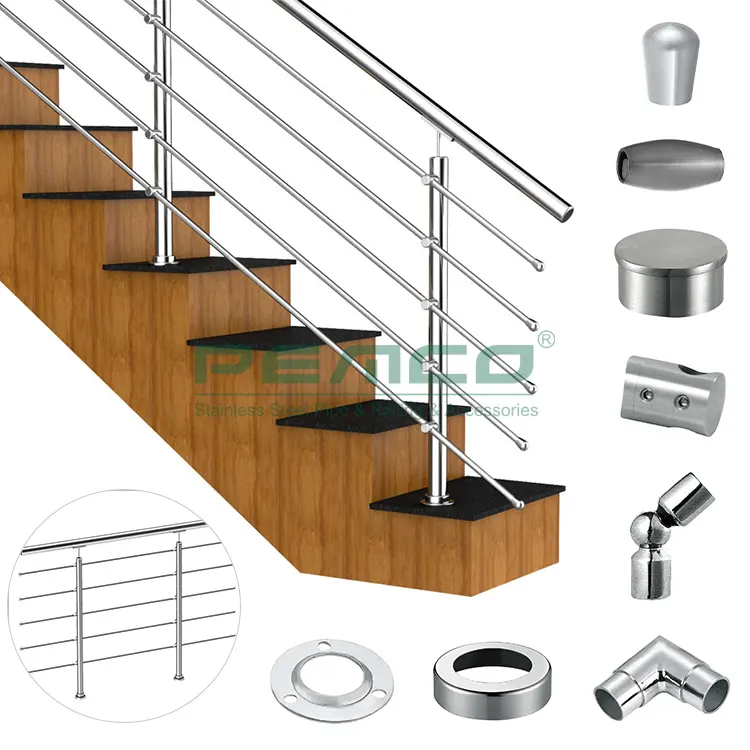 Good Quality Custom Design Post Balustrade Handrails Pipe Railing Stainless Steel Staircase Stair Railing Designs