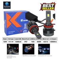 Phares LED de voiture SunRise K1 H8 12V/24V 130W 12000LM 6500K IP67 étanches, tubes en cuivre, Canbus Plug and Play, ajustement universel