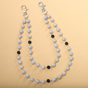 Chaîne de pantalon pour femme style européen et américain, 12 mm, noire et blanche, perlée scintillante, chaîne de corps Hip Hop pour soirée, en alliage de zinc, double anneau - Product Image 4