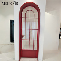 Puerta Arqueada Principal de Entrada Exterior Francesa Meidoor, Puerta Arqueada de Vidrio Moderna, Aislamiento Interior y Exterior, Puertas de Aluminio Negras