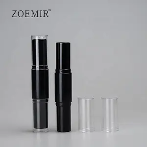 Étui à rouge à lèvres transparent tubes de bâton de baume à lèvres à double extrémité noir brillant double tête double face contenant de rouge à lèvres