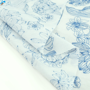 <strong>White</strong> Cotton <strong>Voile</strong> With Blue Embroidery Threads Breathable Floral Pattern Cotton Embroidery Fabric for Woman Apparel Garment - Product Image 4