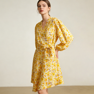 Abito da Sera in Chiffon di Seta-Lino 13 MM con Stampa Personalizzata, Elegante Outfit da Festa per Donne, <span class=keywords><strong>Abbigliamento</strong></span> di Lusso di Alta Moda - Product Image 1