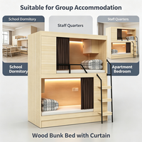Lit capsule superposé en bois sur mesure pour dortoir, avec rideau d'intimité, armoire de rangement et échelle, idéal pour les auberges de jeunesse, les appartements du personnel et les étudiants